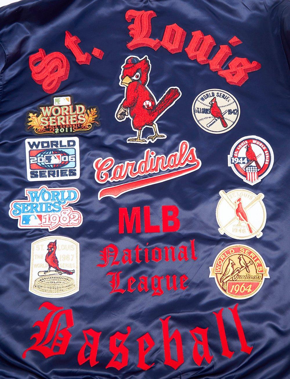 Pro Standard Men's MLB St. Louis Cardinals Old English Rib Satin Varsity Jacket - Navy/Red - NAVY/RED Thumbnail View 9