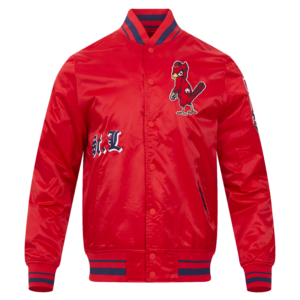 Pro Standard Men's MLB St. Louis Cardinals Old English Rib Satin Varsity Jacket -Red/Navy - RED/NAVY Thumbnail View 1
