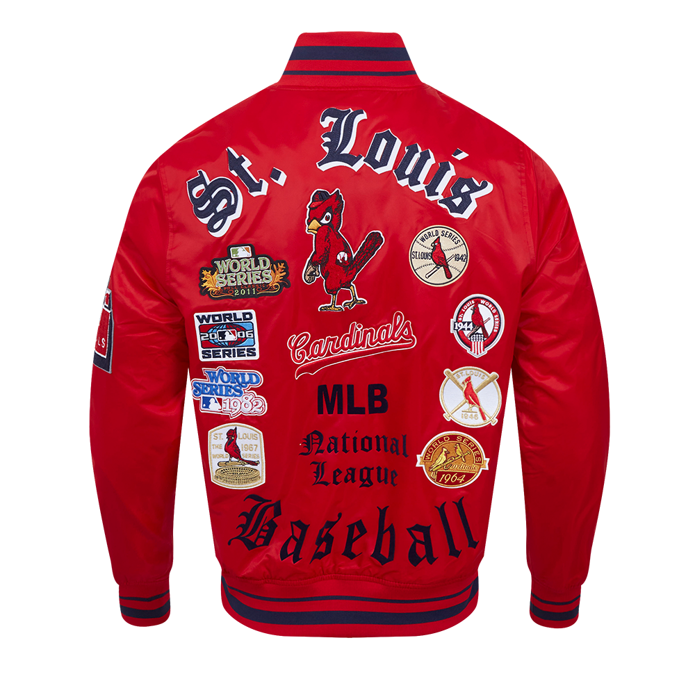 Pro Standard Men's MLB St. Louis Cardinals Old English Rib Satin Varsity Jacket -Red/Navy - RED/NAVY Thumbnail View 2