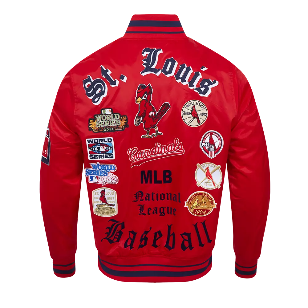 Pro Standard Men's MLB St. Louis Cardinals Old English Rib Satin Varsity Jacket -Red/Navy - RED/NAVY