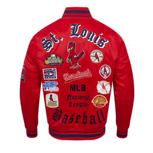 Pro Standard Men's MLB St. Louis Cardinals Old English Rib Satin Varsity Jacket -Red/Navy