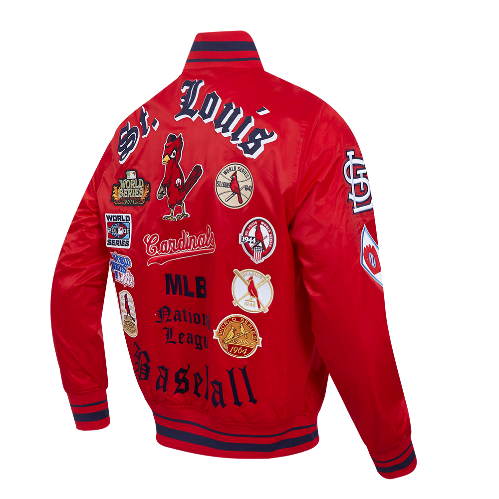 Pro Standard Men's MLB St. Louis Cardinals Old English Rib Satin Varsity Jacket - Red/Navy - RED/NAVY Thumbnail View 4