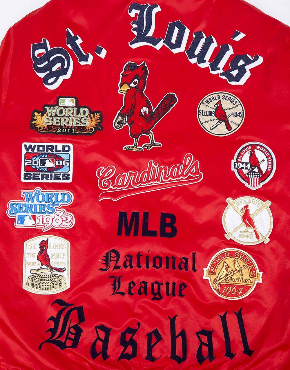 Pro Standard Men's MLB St. Louis Cardinals Old English Rib Satin Varsity Jacket - Red/Navy - RED/NAVY Thumbnail View 6