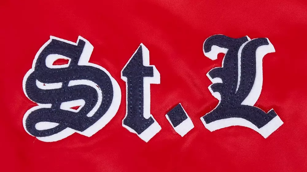 Pro Standard Men's MLB St. Louis Cardinals Old English Rib Satin Varsity Jacket - Red/Navy - RED/NAVY