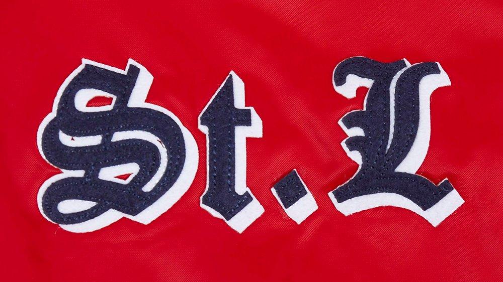 Pro Standard Men's MLB St. Louis Cardinals Old English Rib Satin Varsity Jacket -Red/Navy - RED/NAVY Thumbnail View 8