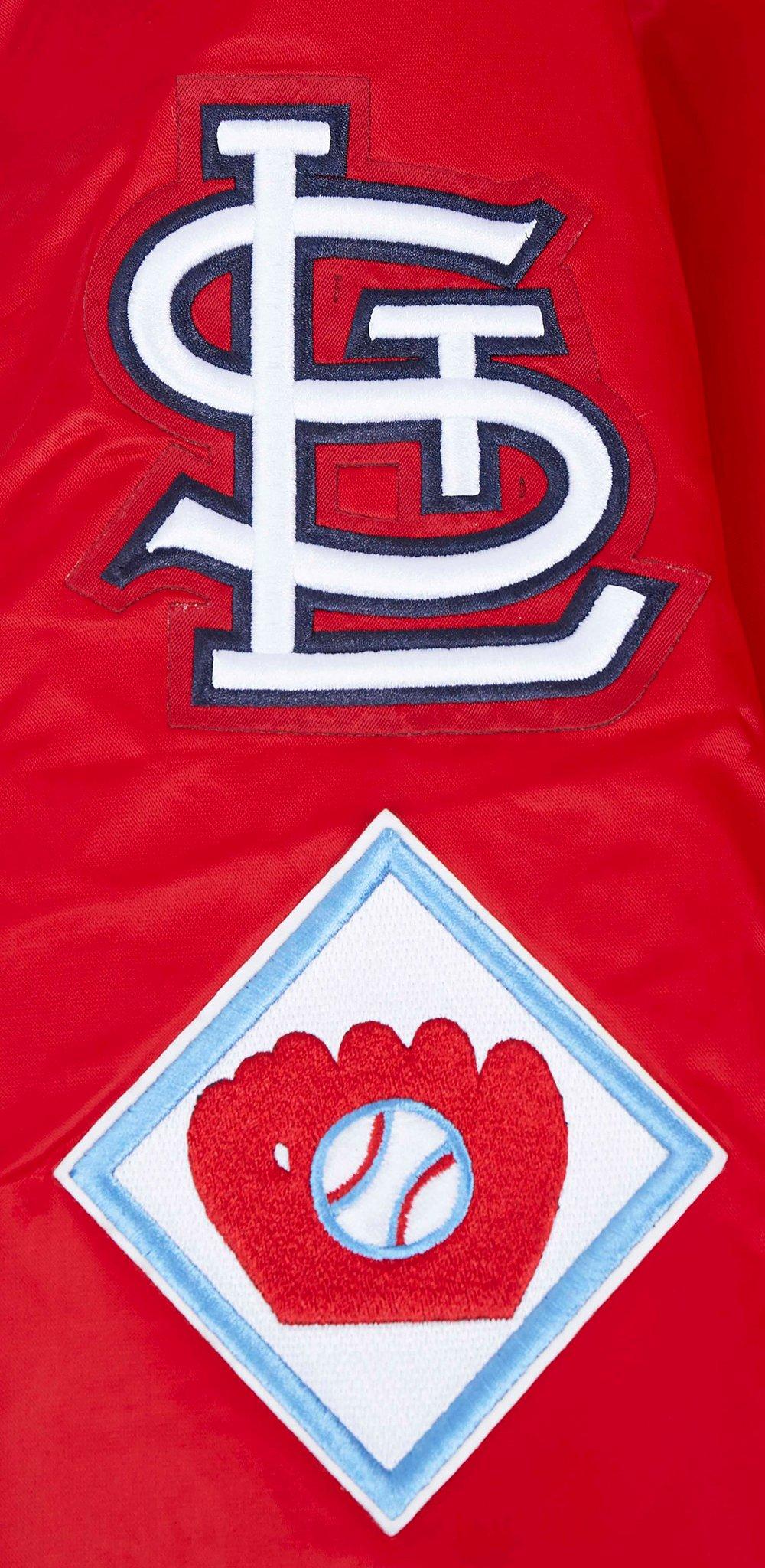 Pro Standard Men's MLB St. Louis Cardinals Old English Rib Satin Varsity Jacket - Red/Navy - RED/NAVY Thumbnail View 9