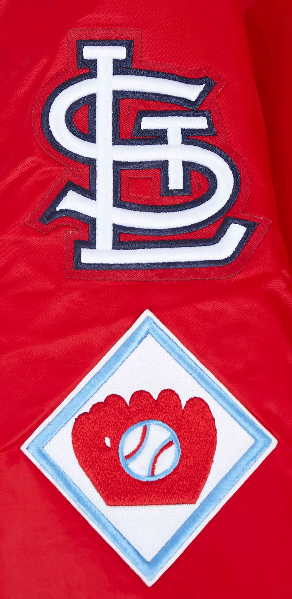 Pro Standard Men's MLB St. Louis Cardinals Old English Rib Satin Varsity Jacket - Red/Navy - RED/NAVY