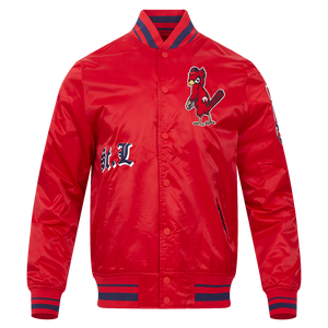 Pro Standard Men's MLB St. Louis Cardinals Old English Rib Satin Varsity Jacket -Red/Navy