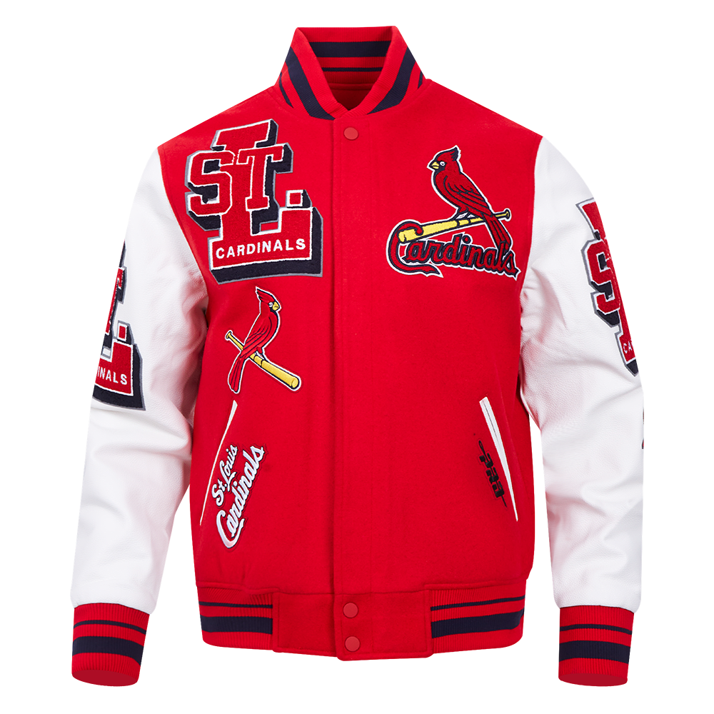 Pro Standard Men's MLB St. Louis Cardinals Mashup Rib Wool Varsity Jacket - Red/White - RED/WHITE Thumbnail View 1
