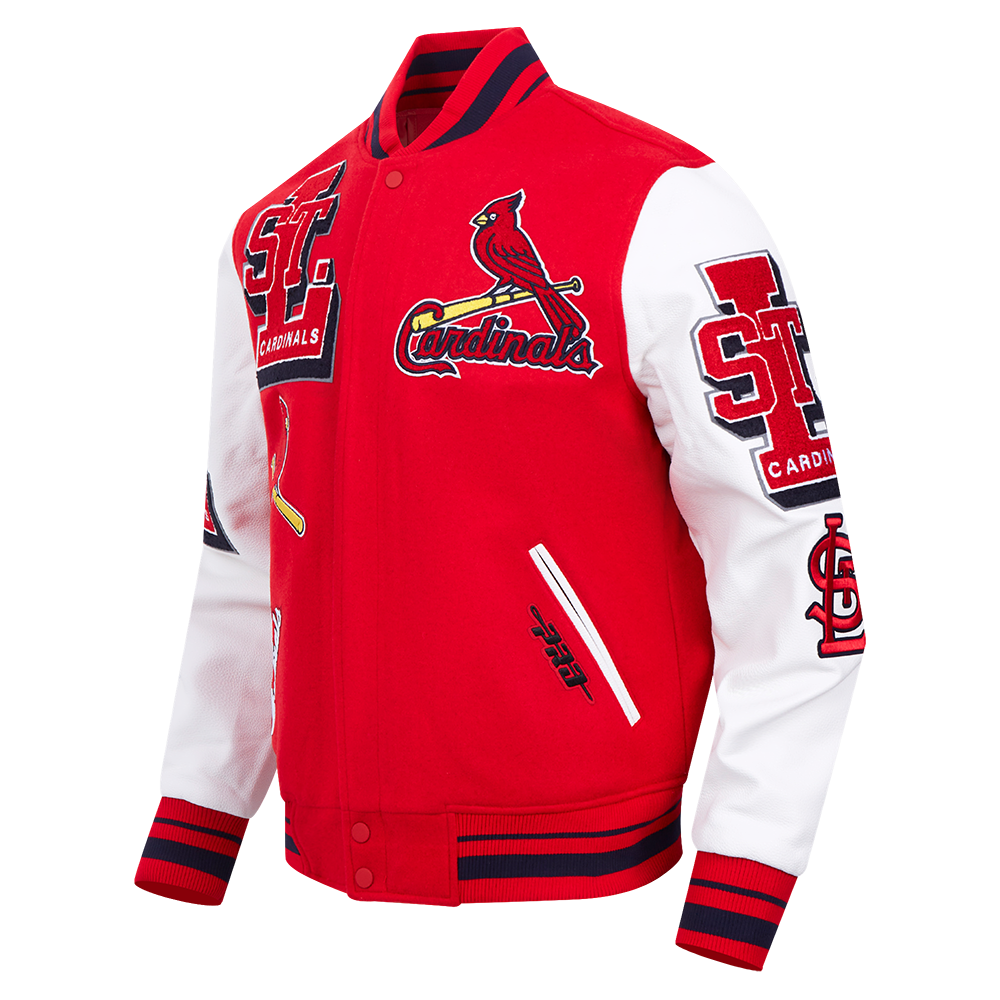 Pro Standard Men's MLB St. Louis Cardinals Mashup Rib Wool Varsity Jacket -Red/White - RED/WHITE Thumbnail View 3