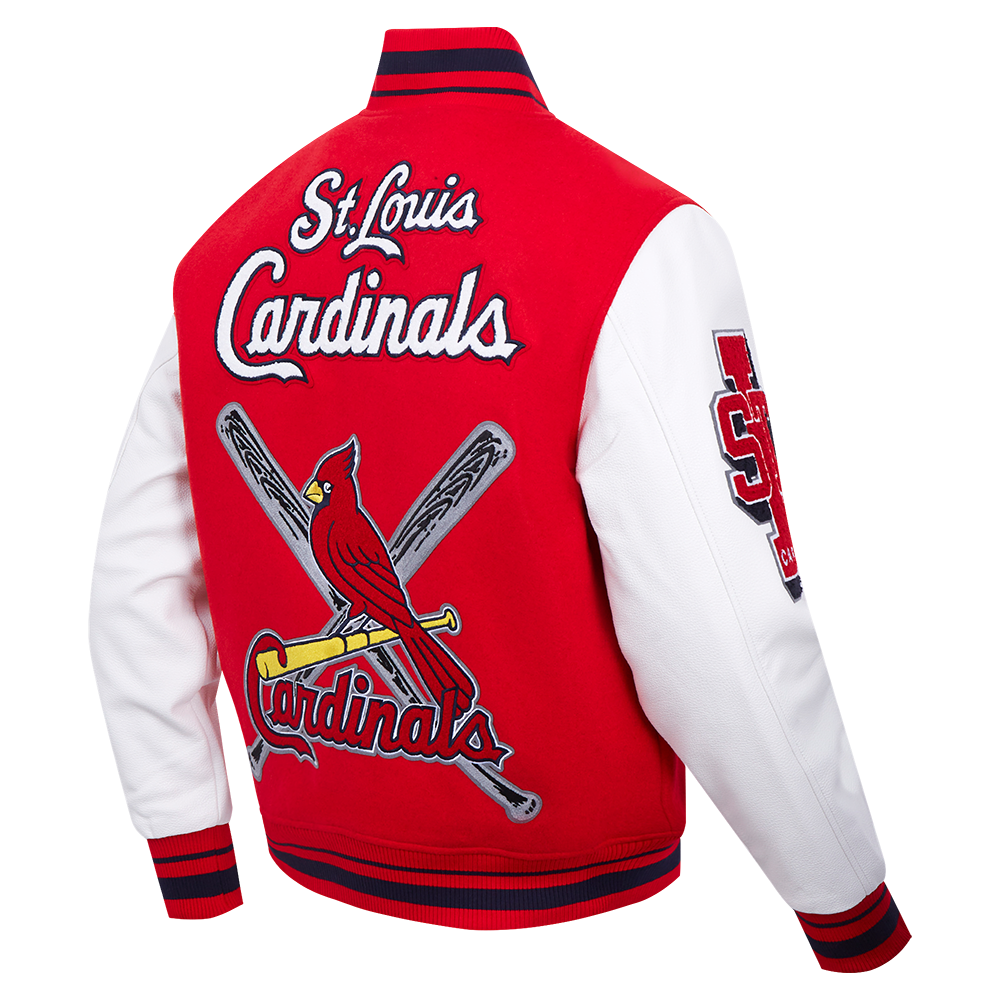 Pro Standard Men's MLB St. Louis Cardinals Mashup Rib Wool Varsity Jacket - Red/White - RED/WHITE Thumbnail View 4