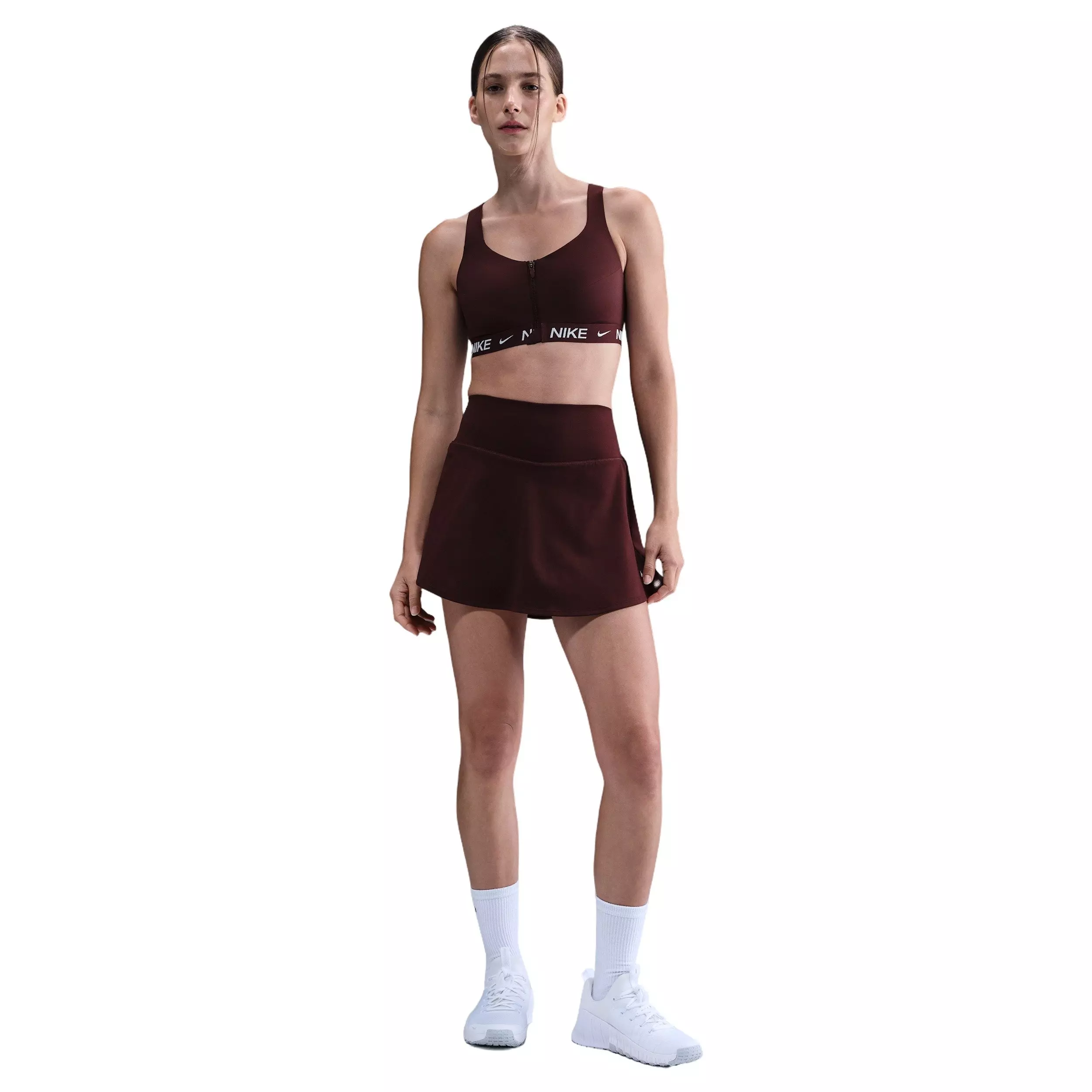 Nike Women's Indy High Support Padded Front-Zip Sports Bra - Burgundy - RED