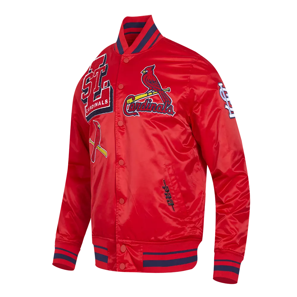 Pro Standard Men's MLB St. Louis Cardinals Mashup Rib Satin Jacket -Red/Navy - RED/NAVY