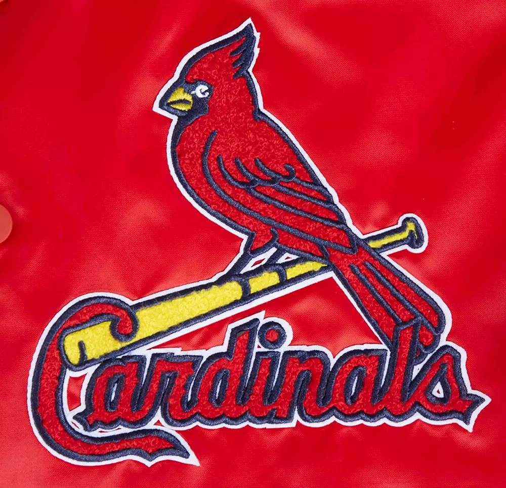 Pro Standard Men's MLB St. Louis Cardinals Mashup Rib Satin Jacket -Red/Navy - RED/NAVY