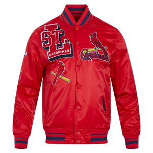 Pro Standard Men's MLB St. Louis Cardinals Mashup Rib Satin Jacket -Red/Navy