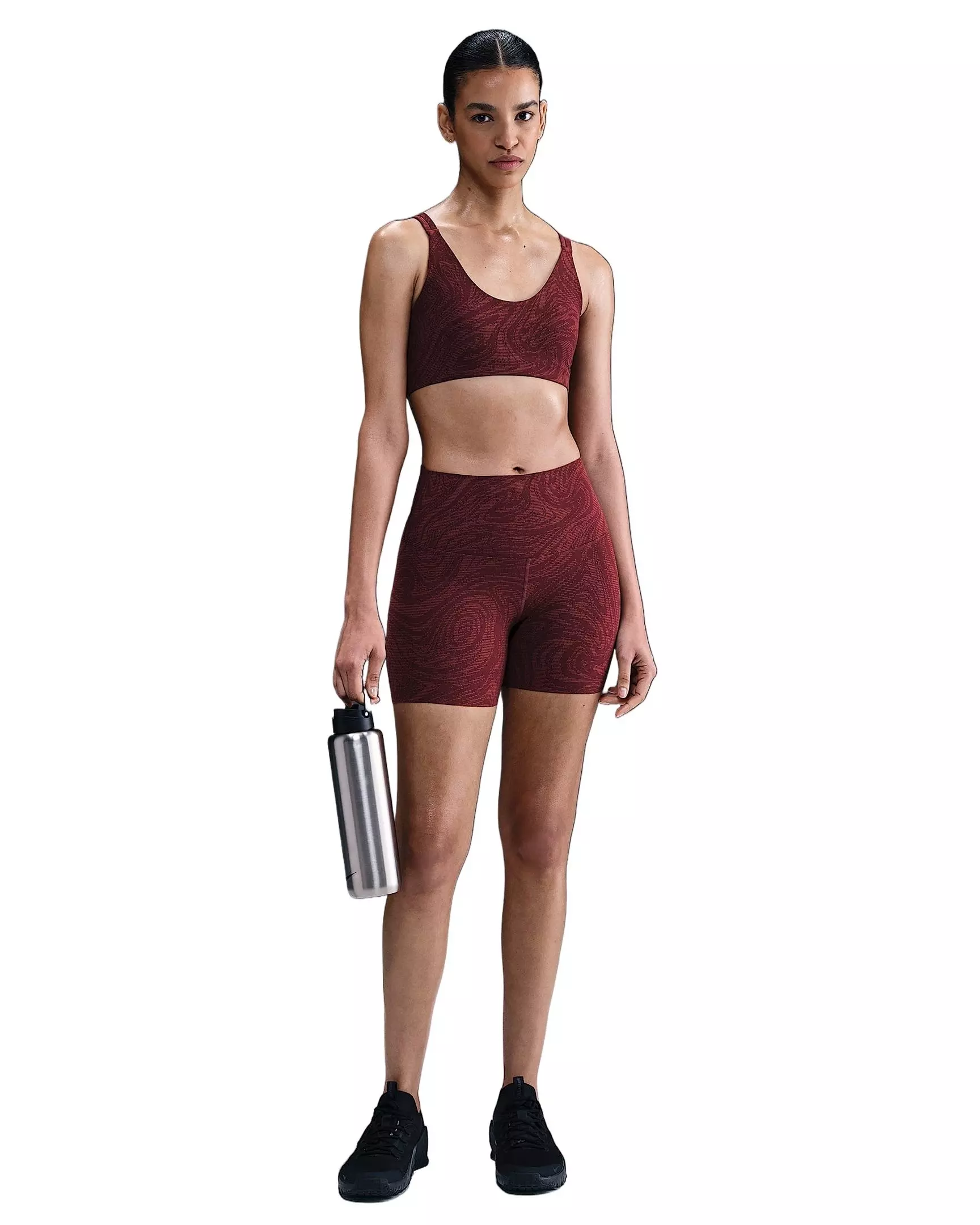 Nike Women's Zenvy Light-Support Padded Printed Sports Bra -Burgundy - BURGUNDY