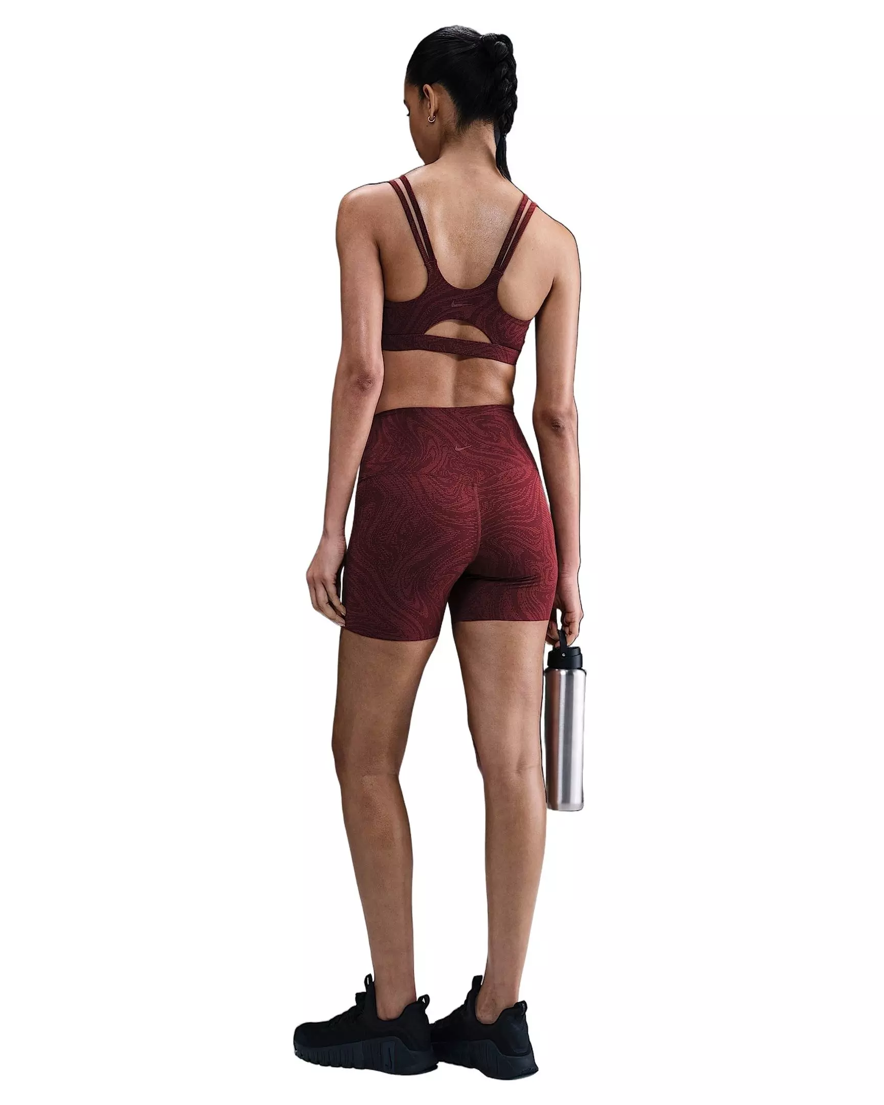 Nike Women's Zenvy Light-Support Padded Printed Sports Bra -Burgundy - BURGUNDY