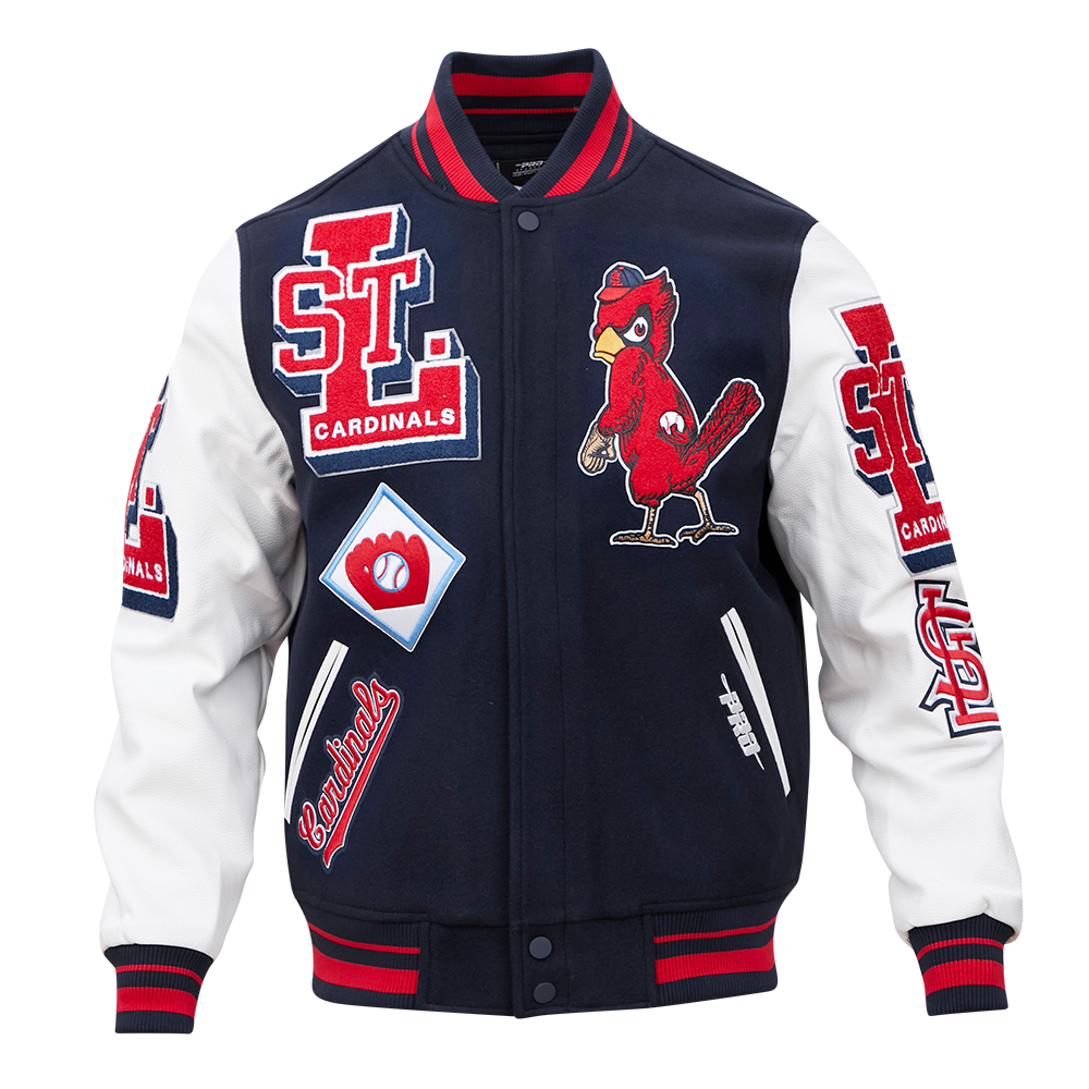 Pro Standard Men's MLB St. Louis Cardinals Mashup Rib Wool Varsity Jacket -Navy/Red/White - NAVY/RED/WHITE Thumbnail View 1