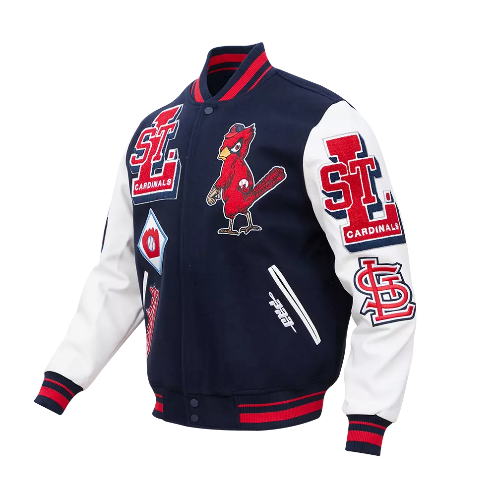 Pro Standard Men's MLB St. Louis Cardinals Mashup Rib Wool Varsity Jacket -Navy/Red/White - NAVY/RED/WHITE