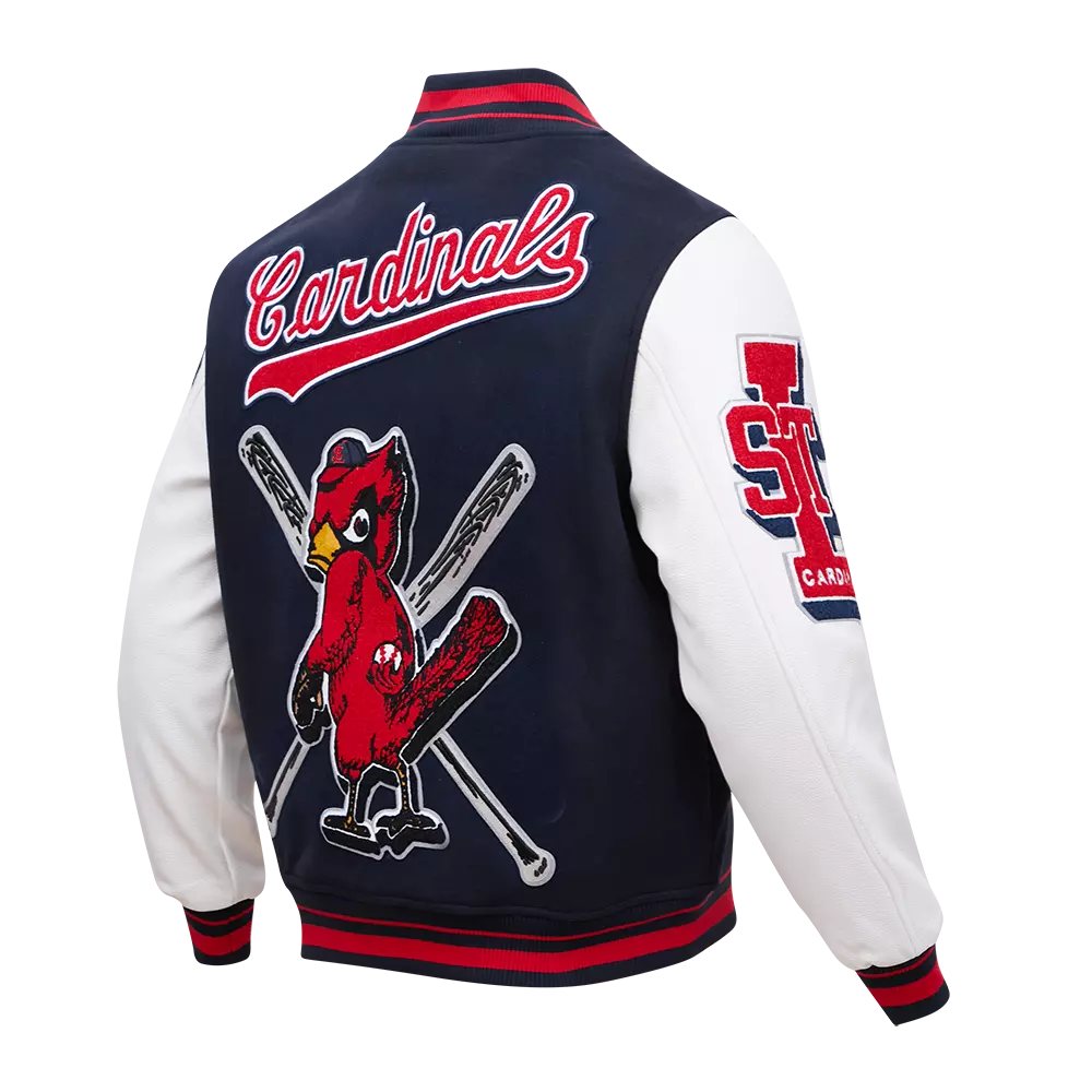Pro Standard Men's MLB St. Louis Cardinals Mashup Rib Wool Varsity Jacket -Navy/Red/White - NAVY/RED/WHITE