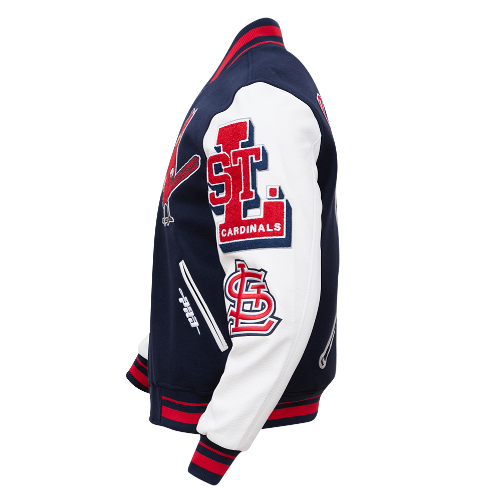 Pro Standard Men's MLB St. Louis Cardinals Mashup Rib Wool Varsity Jacket - Navy/Red/White - NAVY/RED/WHITE Thumbnail View 5