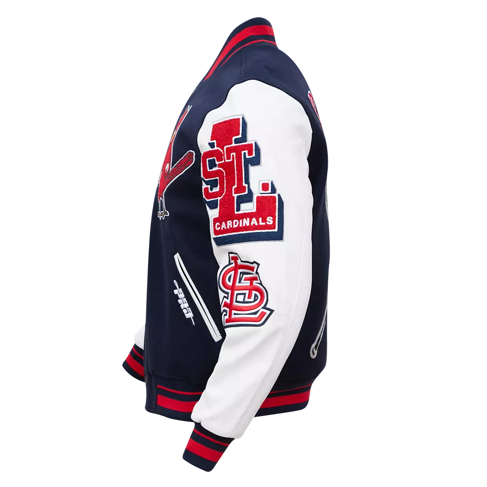 Pro Standard Men's MLB St. Louis Cardinals Mashup Rib Wool Varsity Jacket -Navy/Red/White - NAVY/RED/WHITE