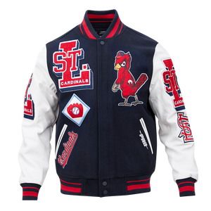 Pro Standard Men's MLB St. Louis Cardinals Mashup Rib Wool Varsity Jacket -Navy/Red/White