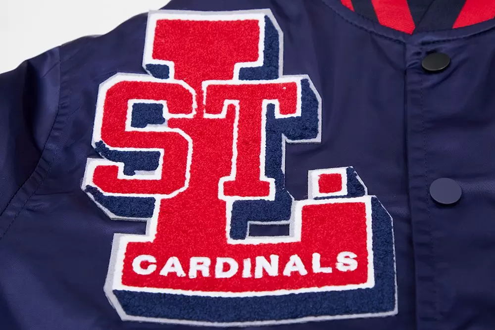 Pro Standard Men's MLB St. Louis Cardinals Retro Mashup Rib Satin Jacket -Navy/Red - RED/NAVY