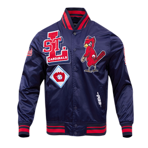 Pro Standard Men's MLB St. Louis Cardinals Retro Mashup Rib Satin Jacket -Navy/Red