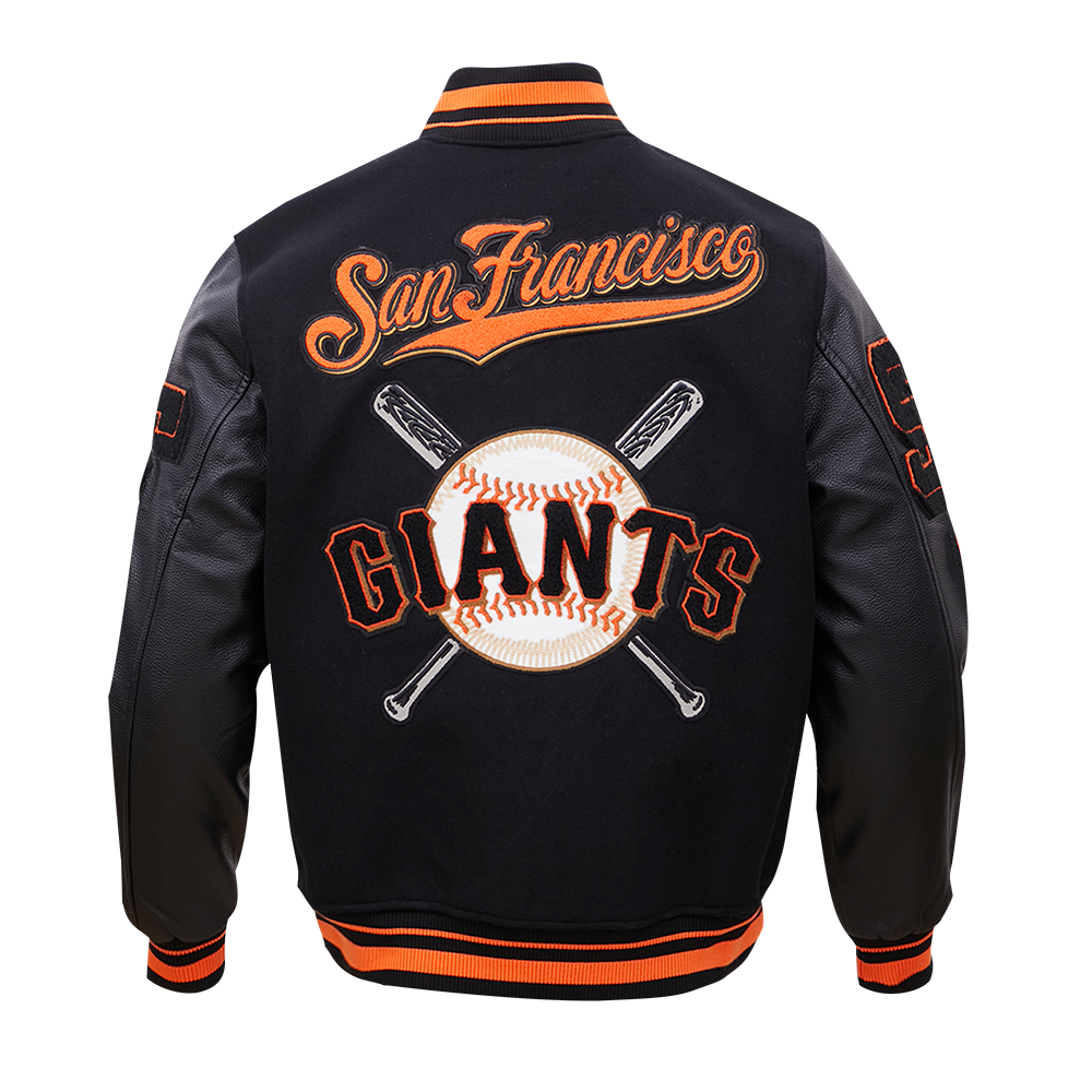 Pro Standard Men's MLB San Francisco Giants Mashup Rib Wool Varsity Jacket -Black/Orange - BLACK/ORANGE Thumbnail View 2