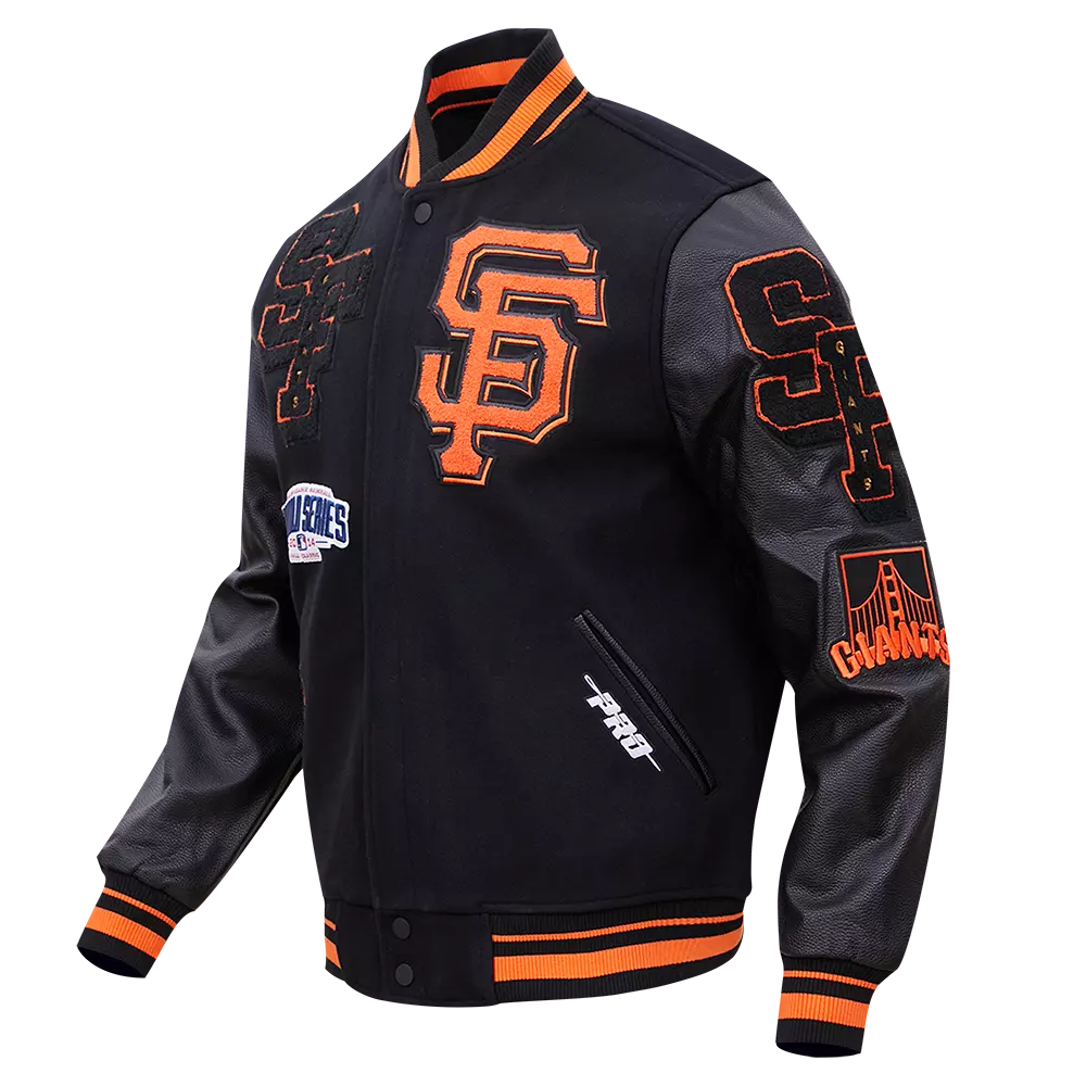Pro Standard Men's MLB San Francisco Giants Mashup Rib Wool Varsity Jacket -Black/Orange - BLACK/ORANGE