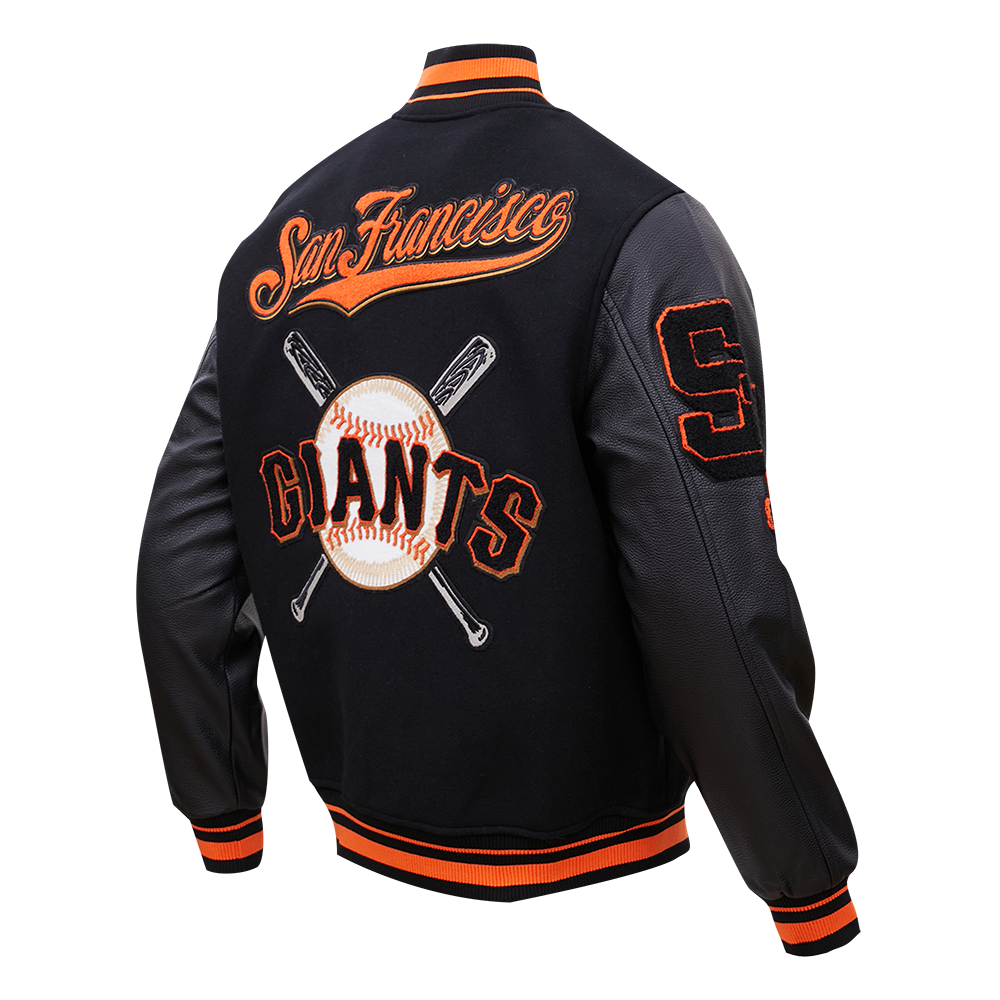 Pro Standard Men's MLB San Francisco Giants Mashup Rib Wool Varsity Jacket - Black/Orange - BLACK/ORANGE Thumbnail View 4