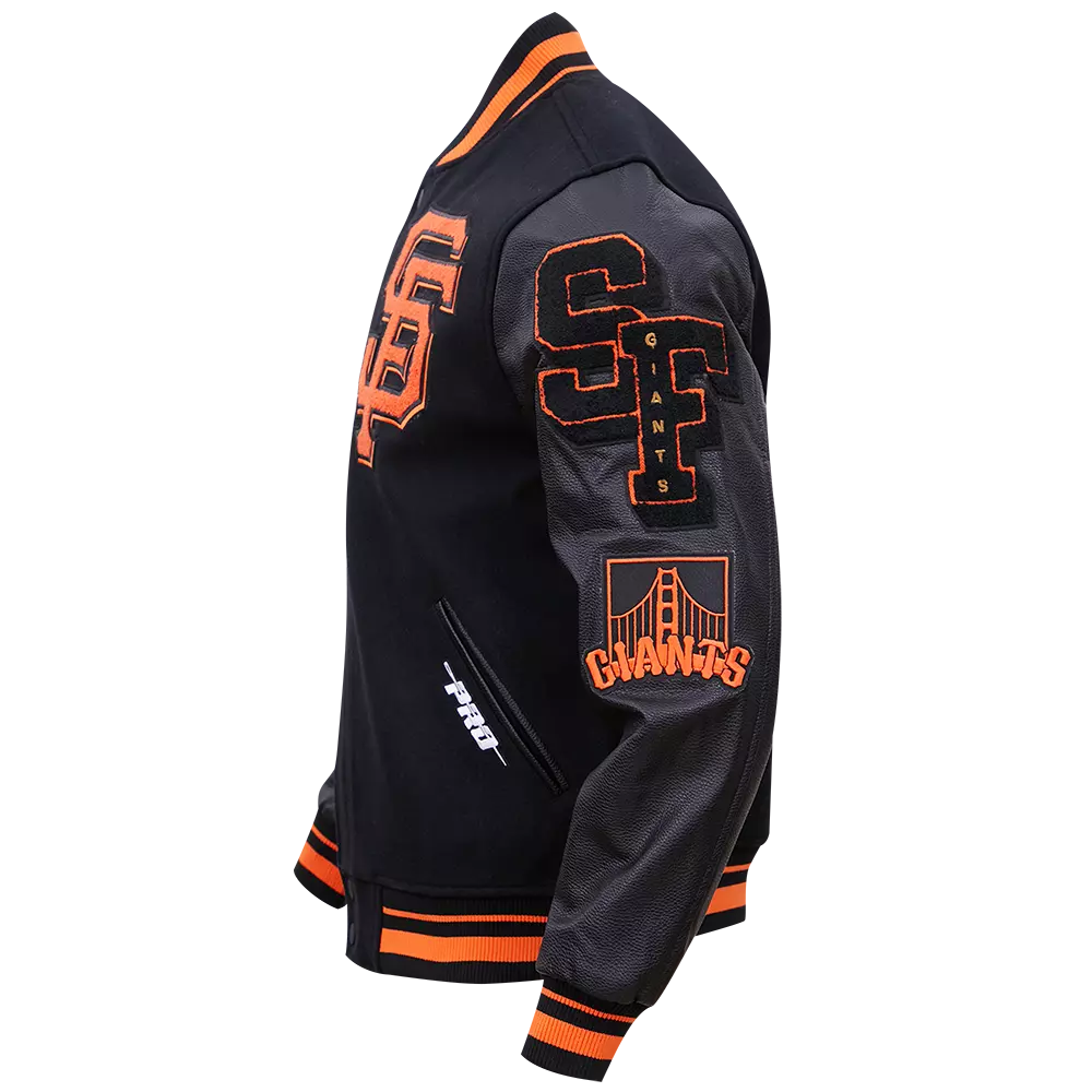Pro Standard Men's MLB San Francisco Giants Mashup Rib Wool Varsity Jacket -Black/Orange - BLACK/ORANGE
