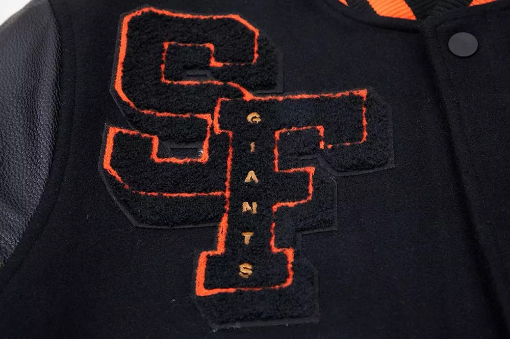 Pro Standard Men's MLB San Francisco Giants Mashup Rib Wool Varsity Jacket -Black/Orange - BLACK/ORANGE