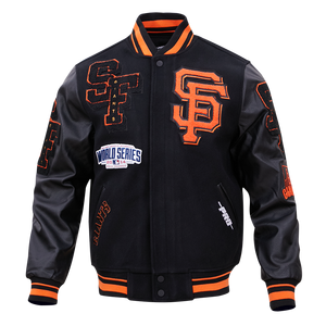 Pro Standard Men's MLB San Francisco Giants Mashup Rib Wool Varsity Jacket -Black/Orange