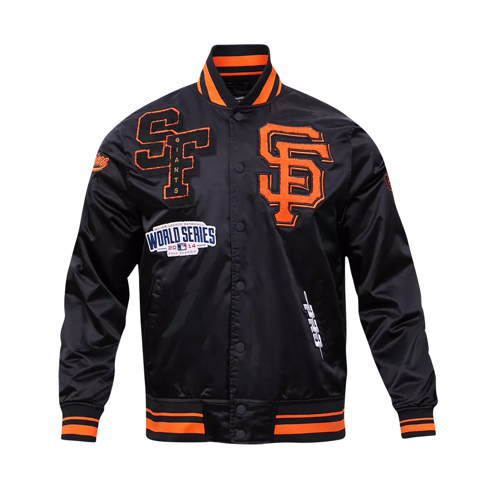 Pro Standard Men's MLB San Francisco Giants Mashup Rib Satin Jacket - Black/Orange - BLACK/ORANGE