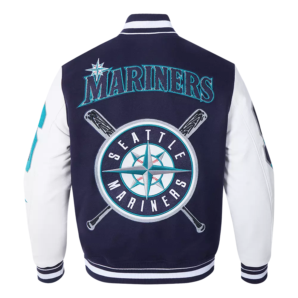 Pro Standard Men's MLB Seattle Mariners Mashup Rib Wool Varsity Jacket - Navy/White - NAVY/WHITE