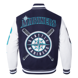 Pro Standard Men's MLB Seattle Mariners Mashup Rib Wool Varsity Jacket -Navy/White