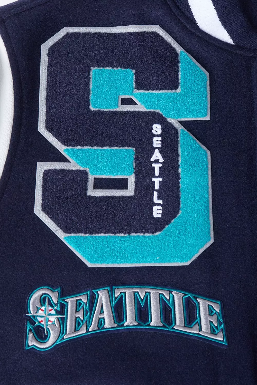 Pro Standard Men's MLB Seattle Mariners Mashup Rib Wool Varsity Jacket - Navy/White - NAVY/WHITE