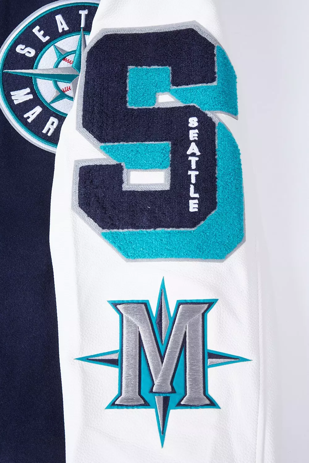 Pro Standard Men's MLB Seattle Mariners Mashup Rib Wool Varsity Jacket - Navy/White - NAVY/WHITE