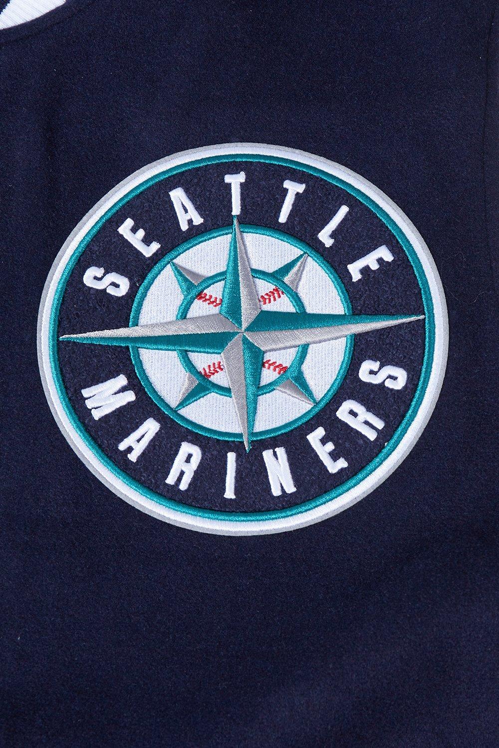 Pro Standard Men's MLB Seattle Mariners Mashup Rib Wool Varsity Jacket -Navy/White - NAVY/WHITE Thumbnail View 7