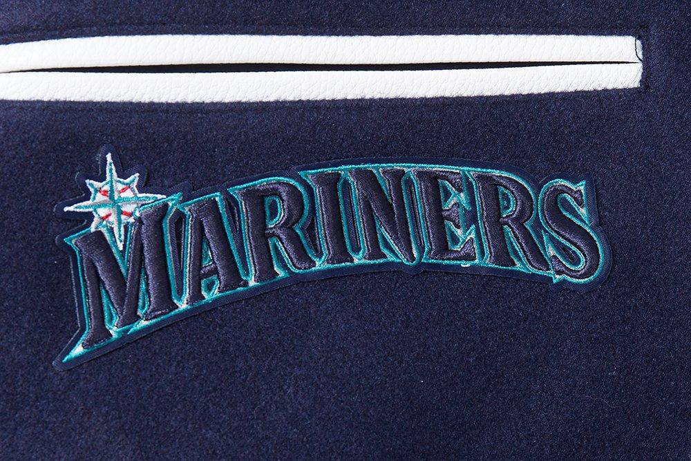 Pro Standard Men's MLB Seattle Mariners Mashup Rib Wool Varsity Jacket - Navy/White - NAVY/WHITE Thumbnail View 8