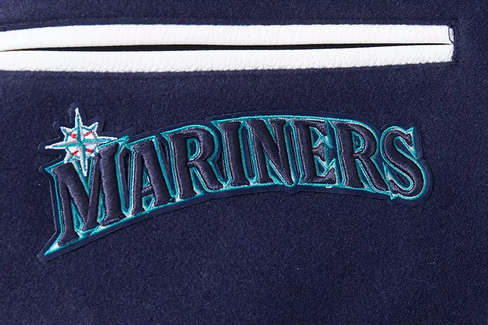 Pro Standard Men's MLB Seattle Mariners Mashup Rib Wool Varsity Jacket - Navy/White - NAVY/WHITE