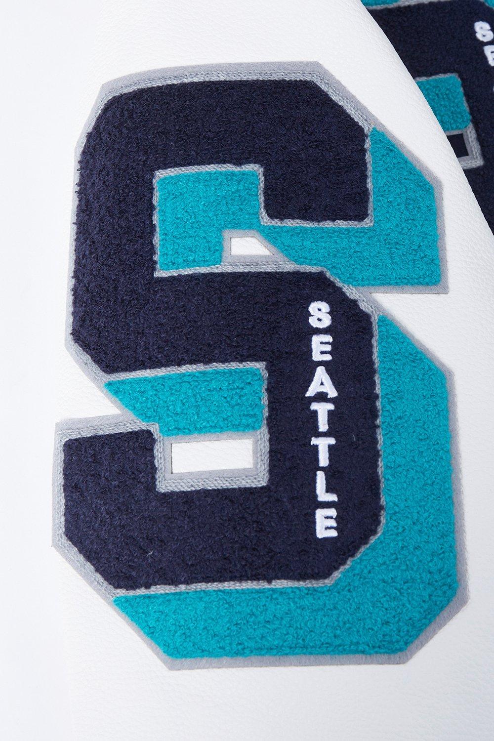 Pro Standard Men's MLB Seattle Mariners Mashup Rib Wool Varsity Jacket - Navy/White - NAVY/WHITE Thumbnail View 9