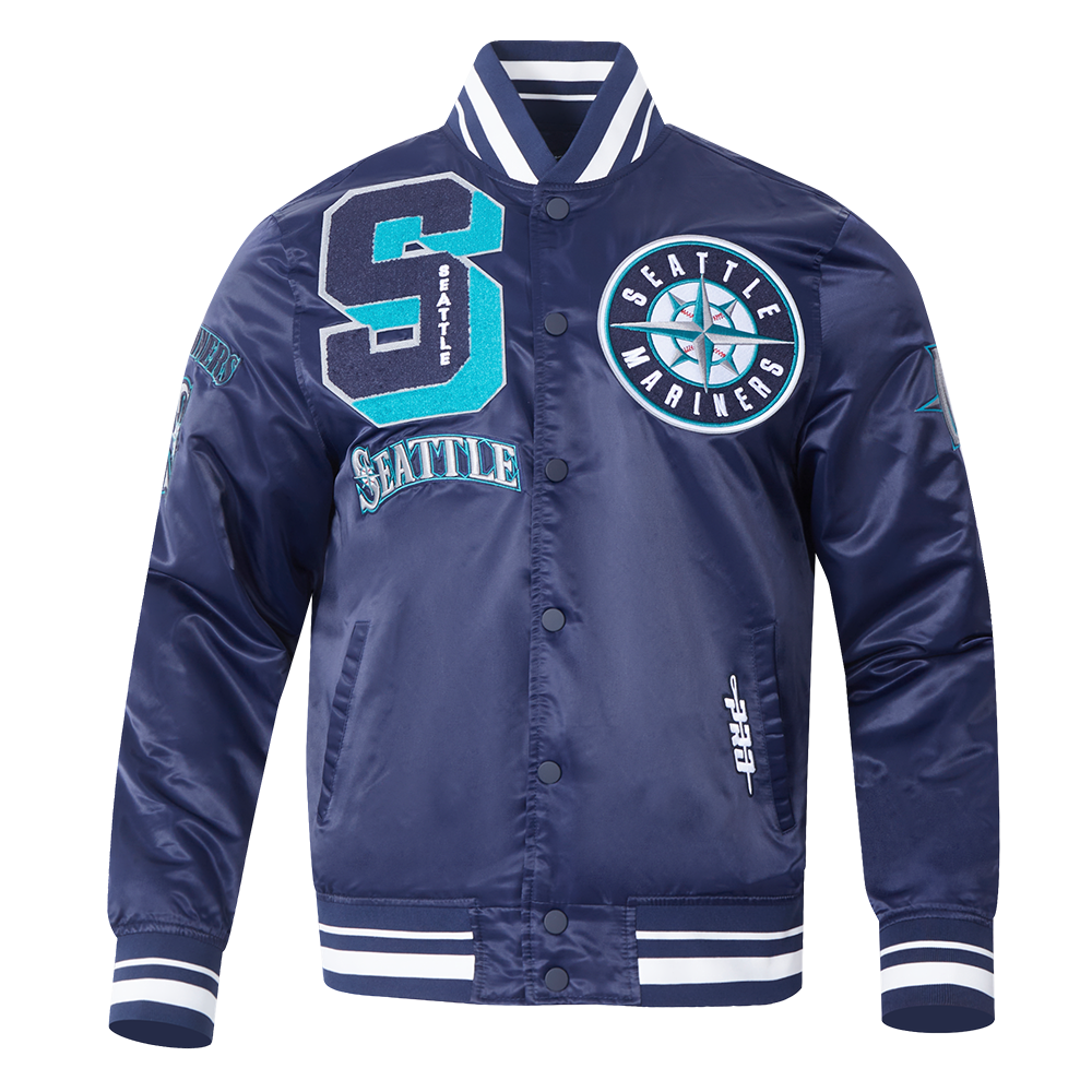 Pro Standard Men's MLB Seattle Mariners Mashup Rib Satin Jacket - Navy - NAVY Thumbnail View 1
