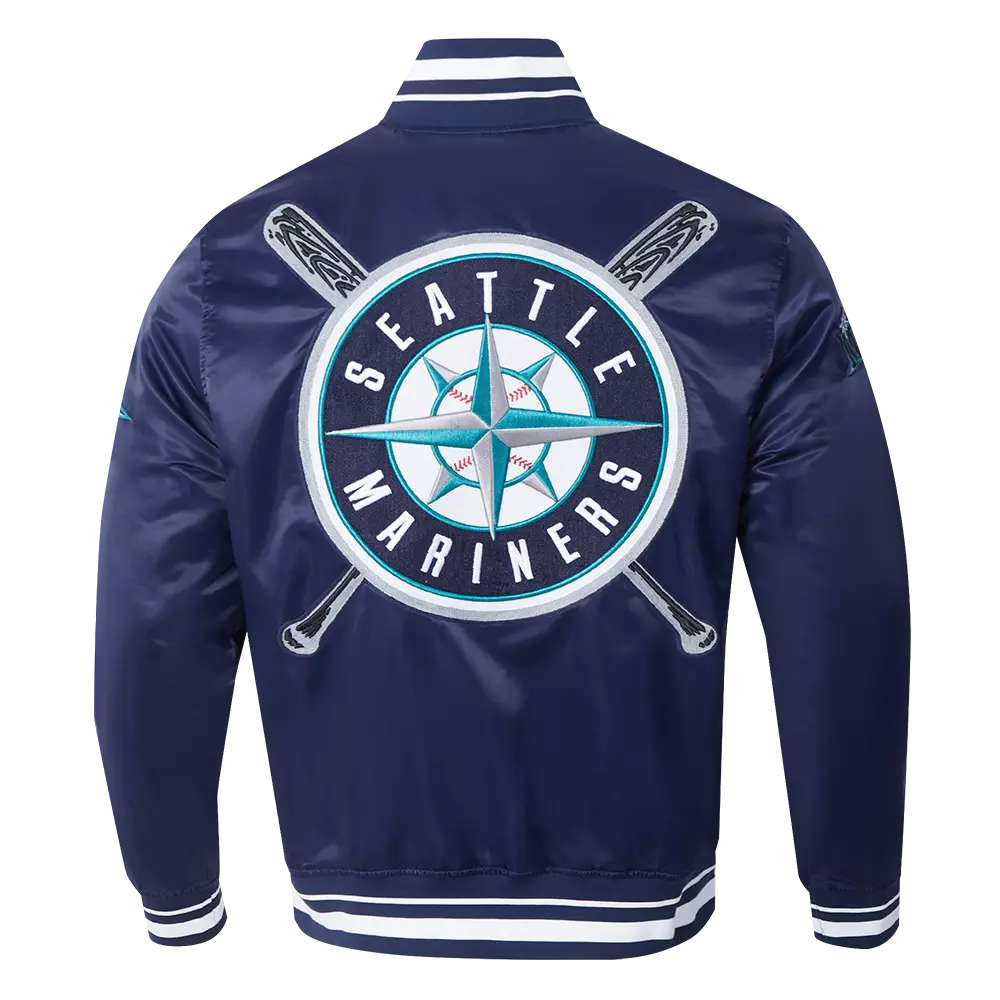 Pro Standard Men's MLB Seattle Mariners Mashup Rib Satin Jacket - Navy - NAVY