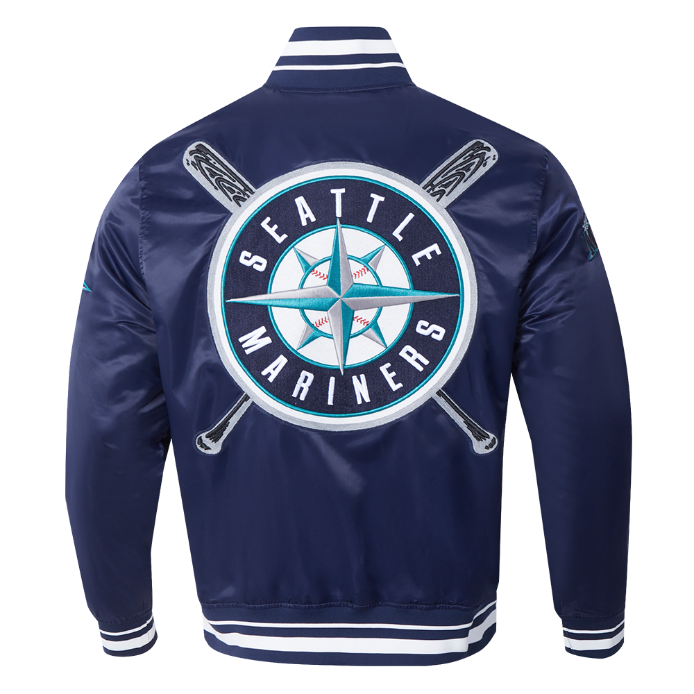 Pro Standard Men's MLB Seattle Mariners Mashup Rib Satin Jacket -Navy - NAVY Thumbnail View 2