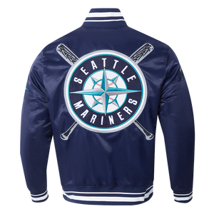 Pro Standard Men's MLB Seattle Mariners Mashup Rib Satin Jacket -Navy