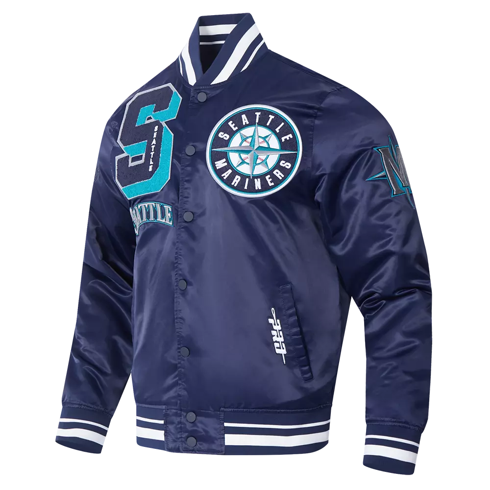 Pro Standard Men's MLB Seattle Mariners Mashup Rib Satin Jacket - Navy - NAVY
