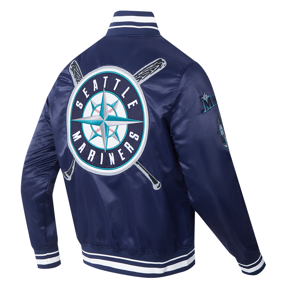 Pro Standard Men's MLB Seattle Mariners Mashup Rib Satin Jacket - Navy - NAVY Thumbnail View 4